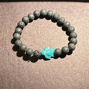 Turquoise Turtle Charm Black Beaded Bracelet